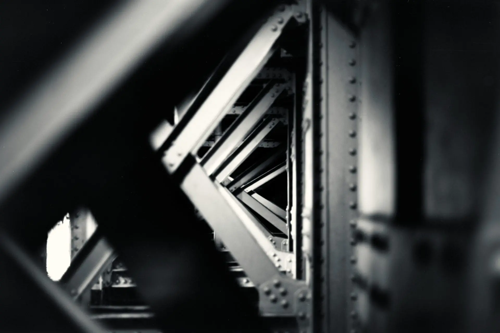 High contrast photo of a bridge support structure